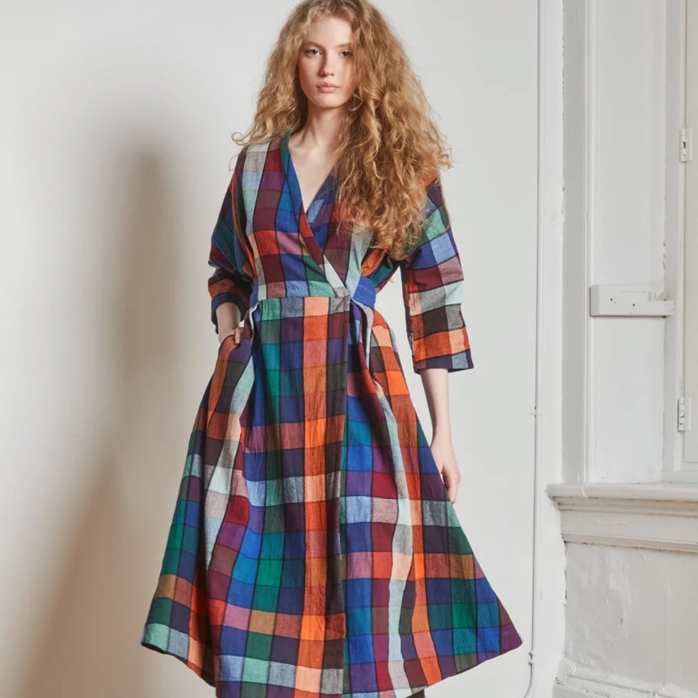 Rujuta Sheth Nova Wrap Dress Mosaic Chex